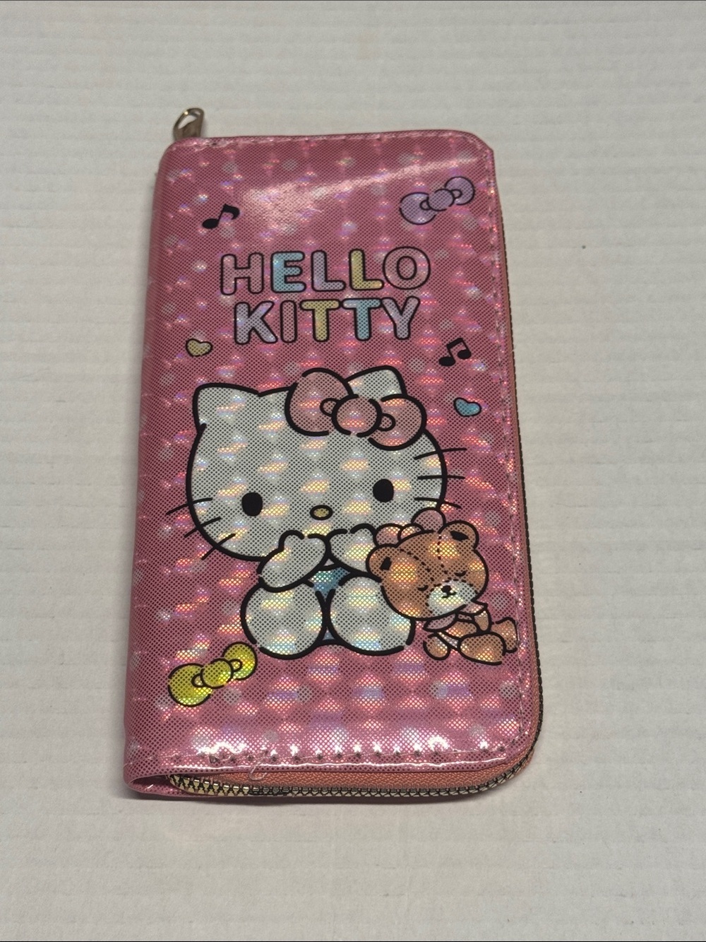 Hello Kitty Pink Holographic Zip Wallet NWT Sanrio
